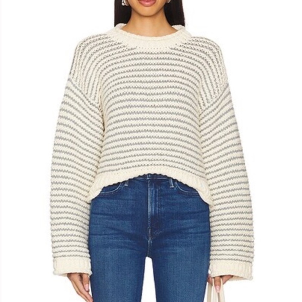 MOTHER bell sleeve roll neck Ivory Striped Sweater